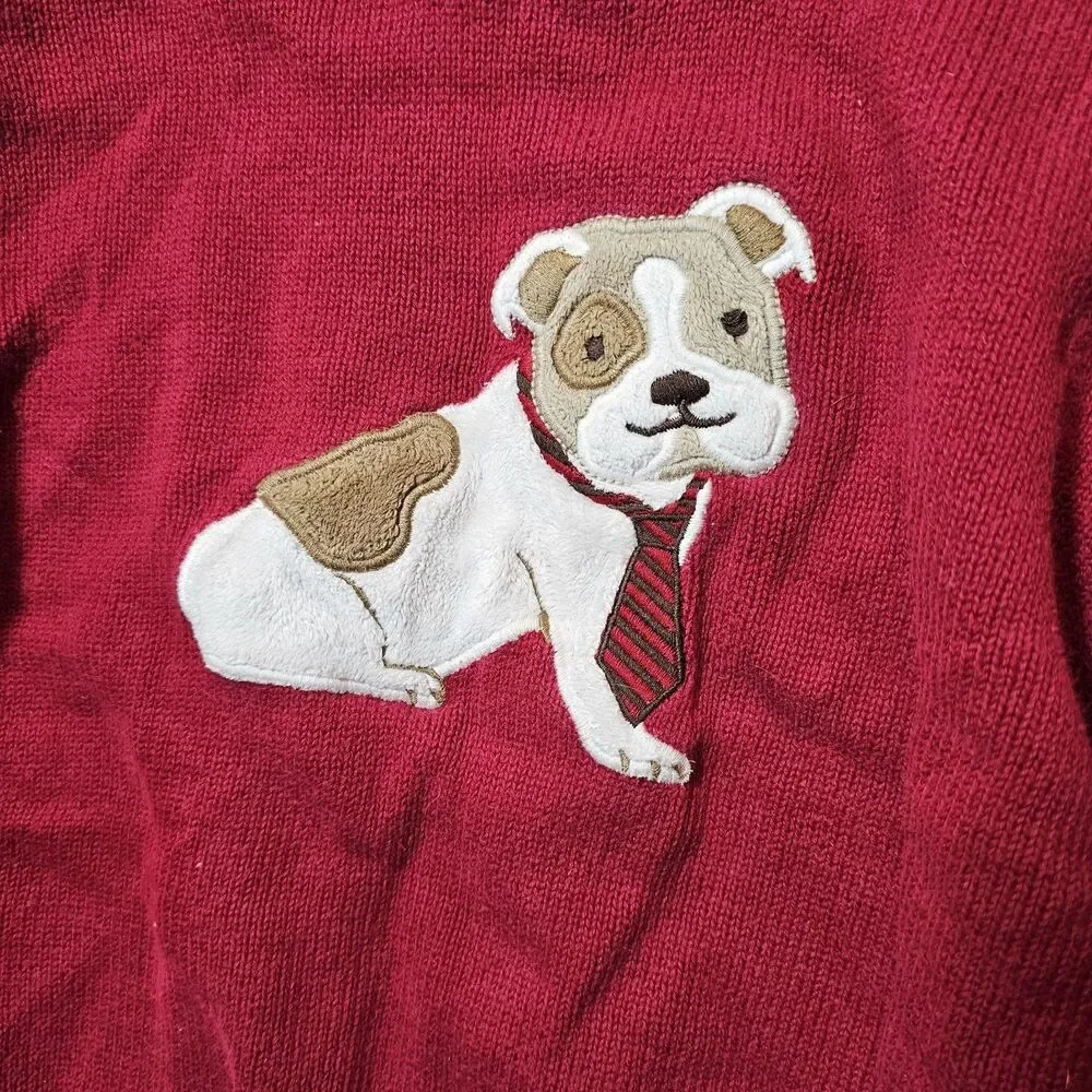 Gymboree 2011 Jolly Bulldog Holiday Christmas Sweater Boys 3T Red Brown
